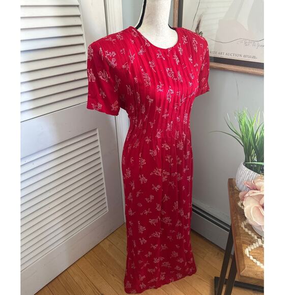Vintage 90s RK ORIGINALS Womens Dress Red Maxi Whimsical All Over Print Retro 12 - Picture 5 of 13